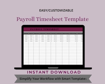 Payroll Timesheet Template, Editable Google Sheets, Digital Download, Easy to Use, Small Business