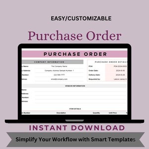 Purchase Order Template: Editable Vendor Order Tracker (Digital Download, Google Sheets)
