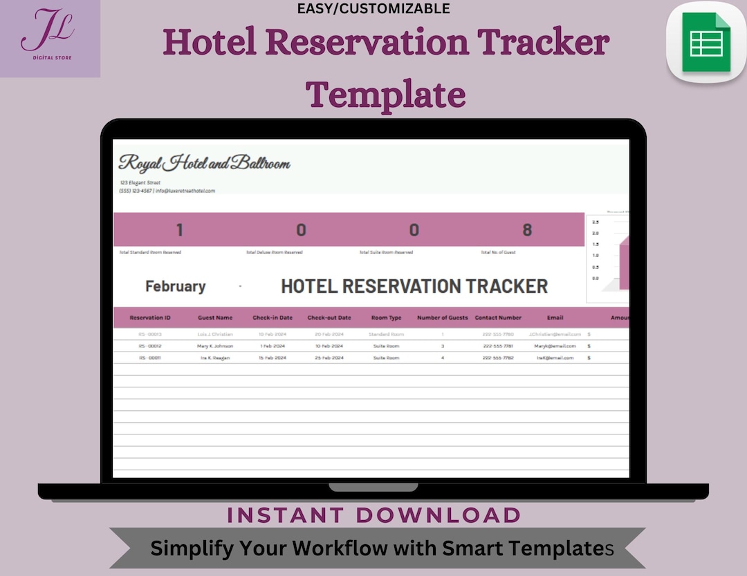 Hotel Reservation Tracker Template Booking Calendar Booking Template