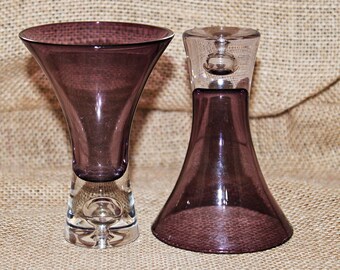 Purple MCM Martini or Apertif Glasses, Set of 2, Controlled Bubble, Footed, Angular, Atomic Age, Cocktails, Mid Century, Anniversary, Kitsch