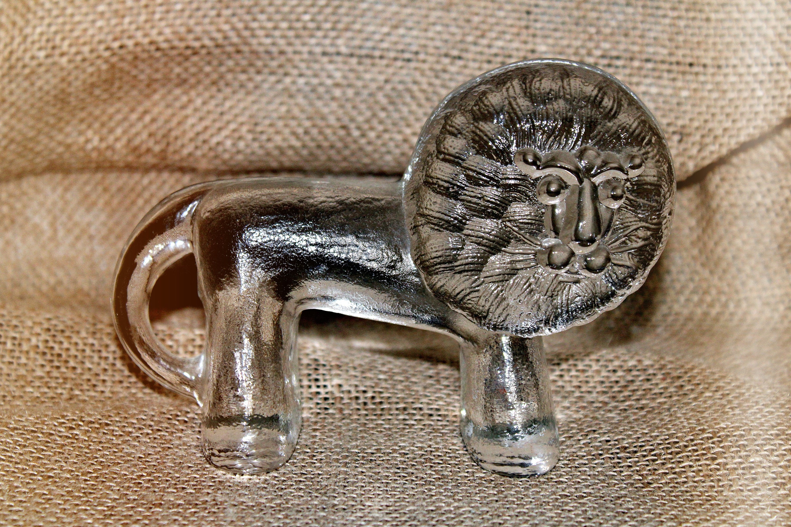 Kosta Boda Art Glass Lion Paperweight, Bertil Vallien, Blown Glass