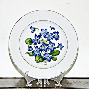 AK Kaiser Violets Salad Plate, 7 Inch, Made in West Germany, Signed D Hague, Double Green Band, Purple, Floral, Flower, 1970 to 1990, Kitsch
