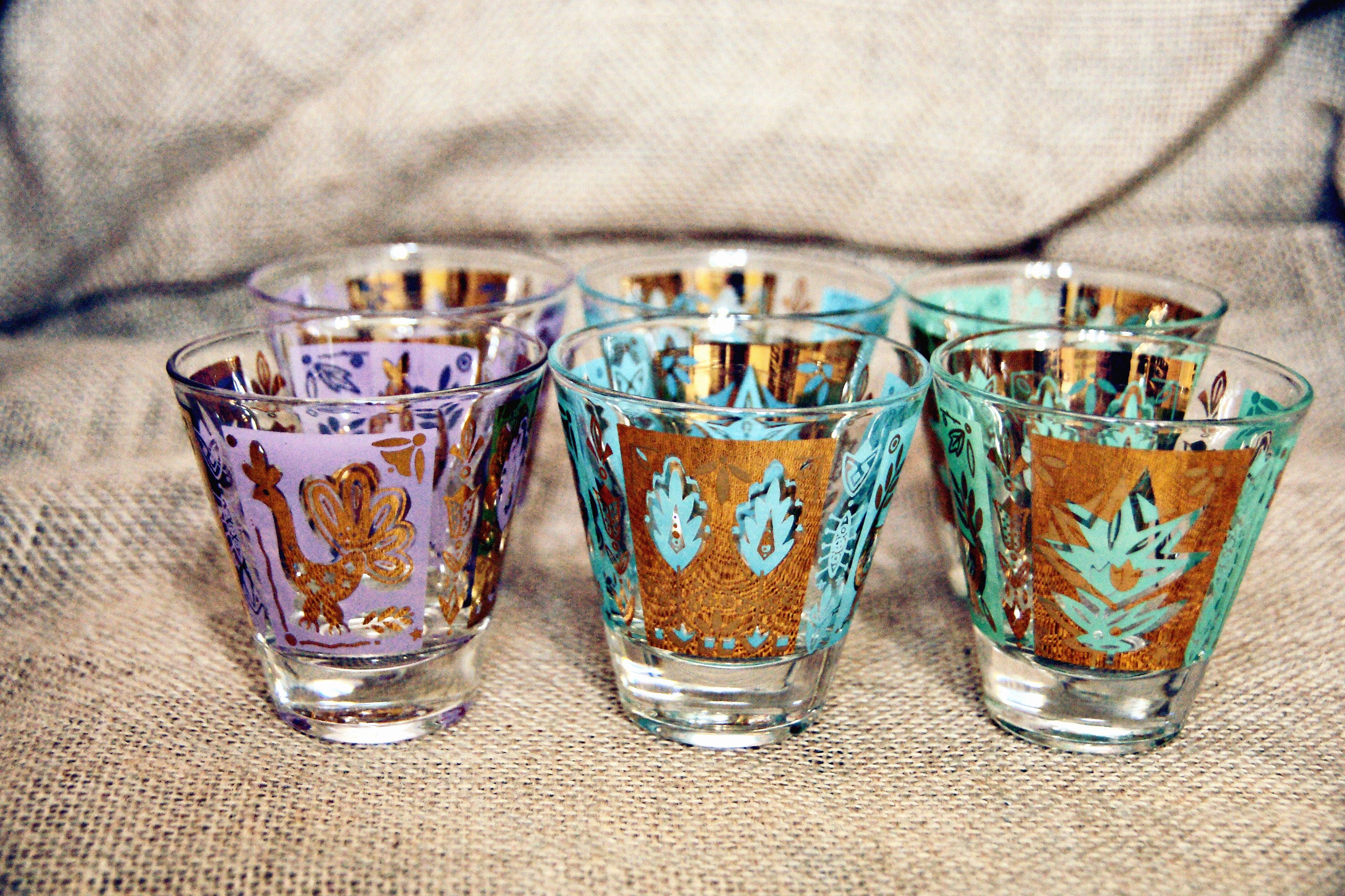 Funky MCM Martini Set Pitcher 6 Glasses Purple Green Etsy