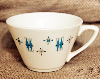 Salem China American Blue Star Tea Cup, Made in USA, Ohio, Starburst, Diamonds, Black, Aqua, Atomic Age, Mid Century Mod, Space Age, Kitsch,