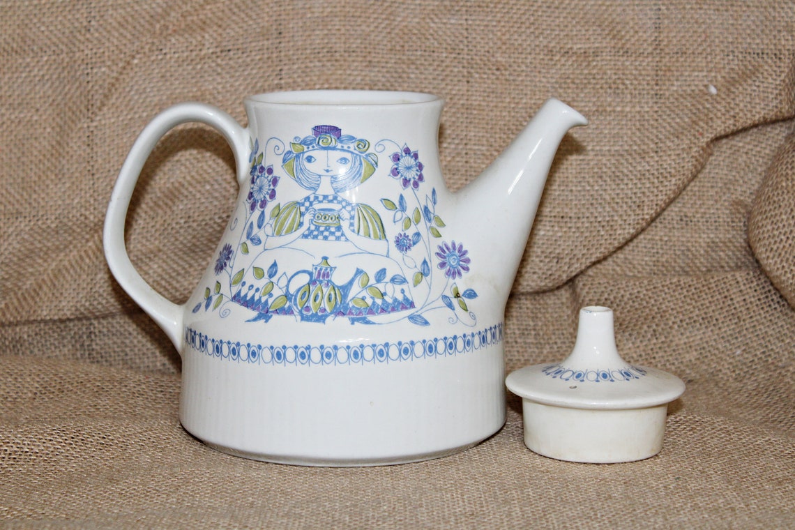 Pretty Maid Teapot Lotte Norway Turi Design Flameware Blue Etsy