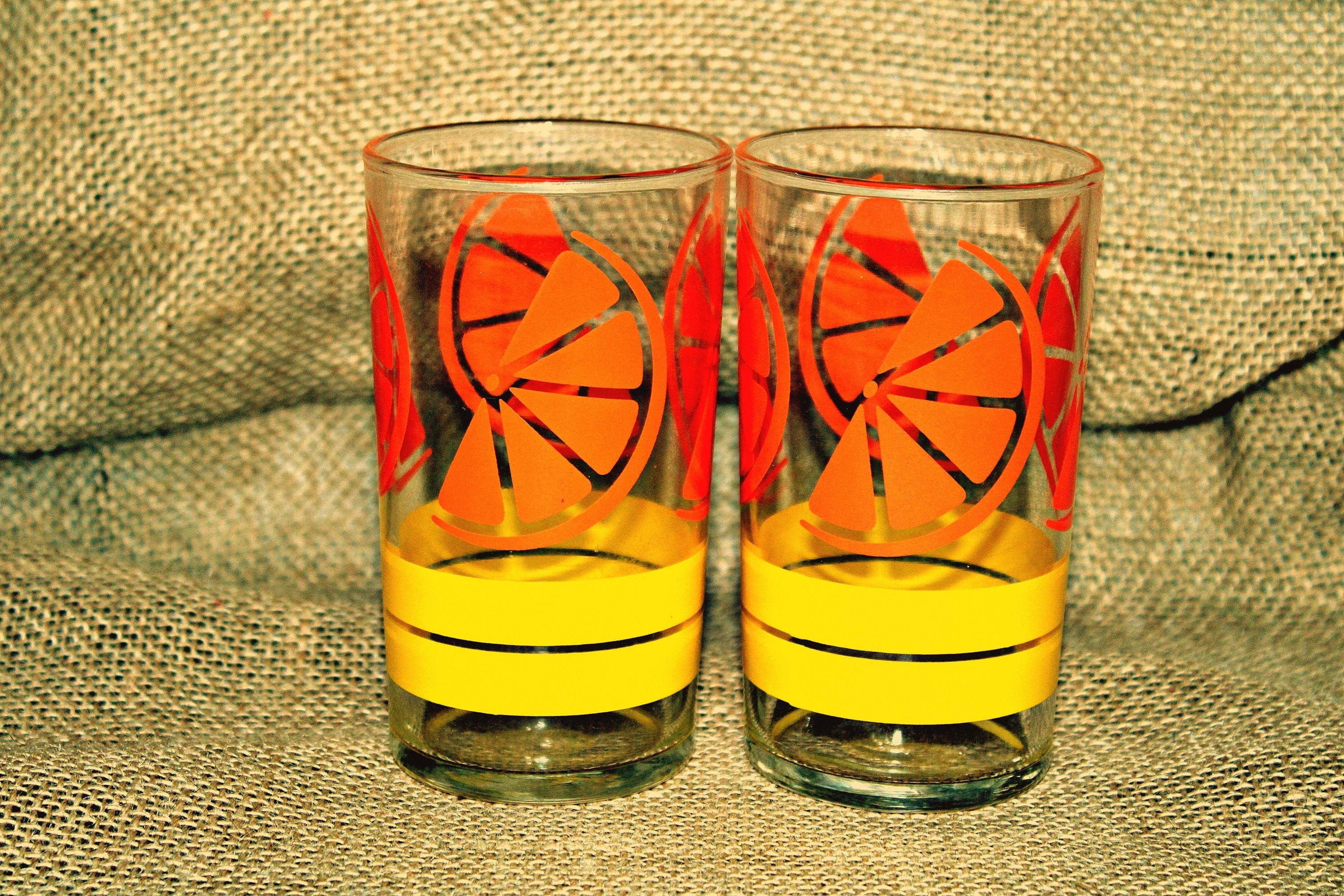 Libbey Orange Slice Juice Glasses Yellow Stripes Set of 2 Etsy