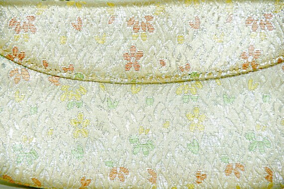 Yellow Floral Fabric Purse, Gold Handle, Satin In… - image 3