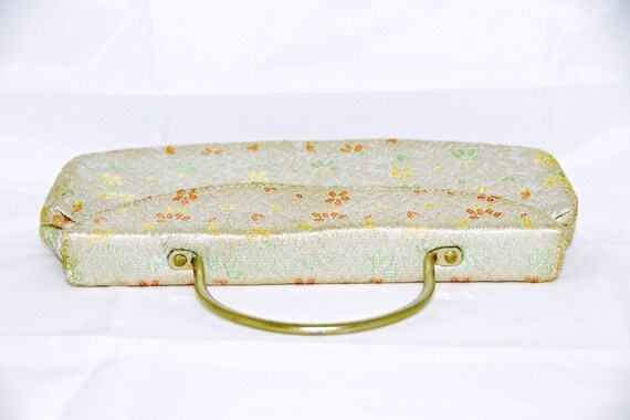 Yellow Floral Fabric Purse, Gold Handle, Satin In… - image 5