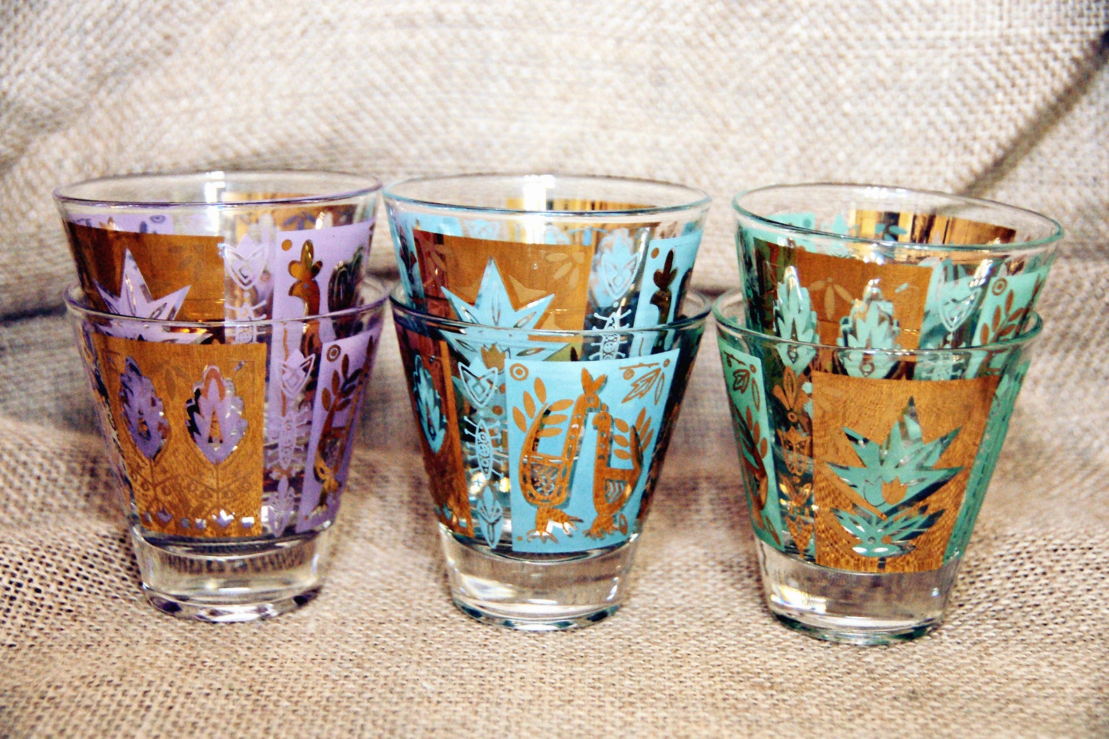 Funky MCM Martini Set Pitcher 6 Glasses Purple Green Etsy