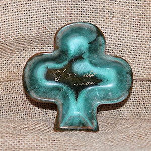 Club Card Suit Aqua e Black Stoneware Trinket Dish, McMaster, Made in Canada, Toronto, Tourist, Souvenir, Red Clay, Card Games, Kitsch