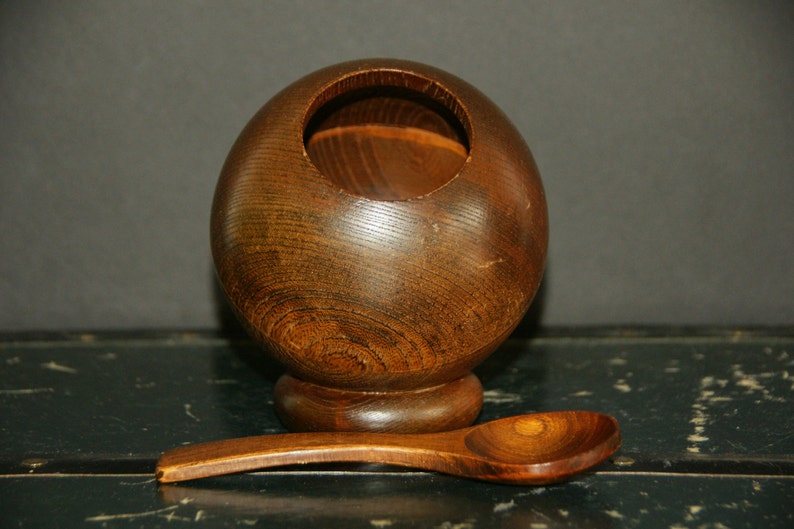 Sputnik Condiments Midcentury Atomic Age Globe Apco Wood Relish Server with Spoon 1960s Nuts Space Age Made in Japan Mustard Pot