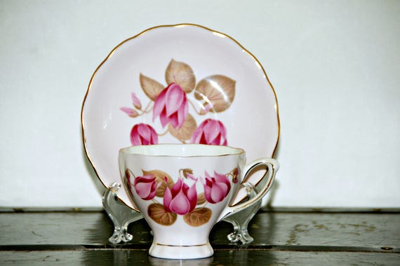 Colclough Bone China Teacup And Saucer Tea Set Fuchsia Etsy