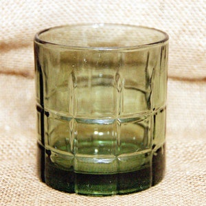 Anchor Hocking Tartan Sage Green Rocks Glass, Plaid Pattern, Checkerboard, Cocktail, Martini, Manhattan, Old Fashioned, Heavy, Olive, Kitsch
