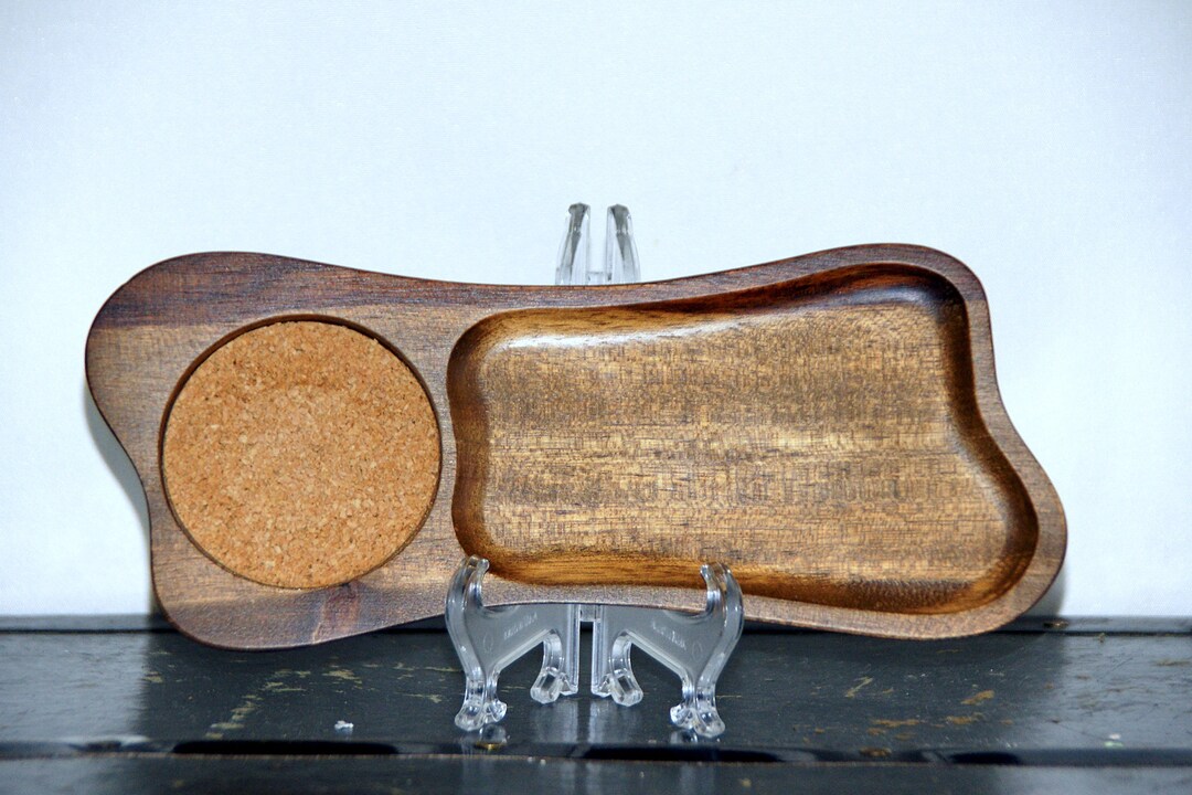 Wood Snack Tray Set of 4 Cork Coaster Inlay Bone Shape Etsy