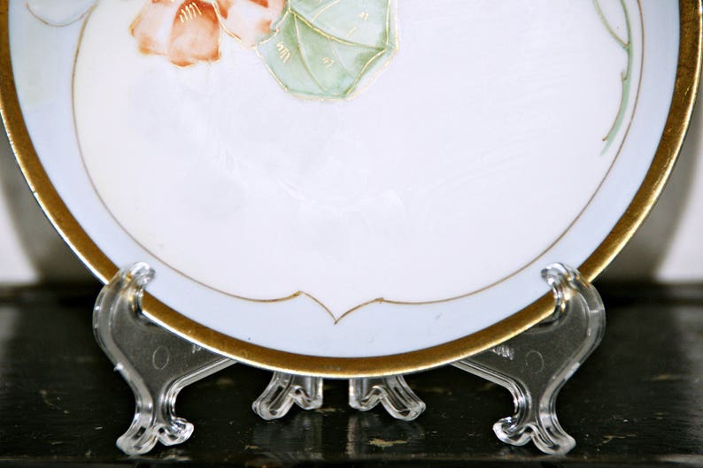 Gilded Rim Orange Floral Flowers 1920s 6 Inch 1900s Pale Blue Trim Antique Imperial Austria PSL Empire II Bread Plate Art Nouveau