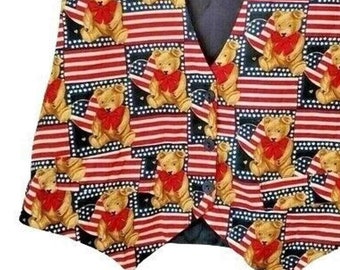 90s mom wears to 4th of July picnic teddy bear flag vest