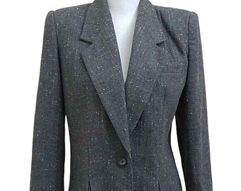 80s fitted blazer gray tweed M career pleated jacket classic basic