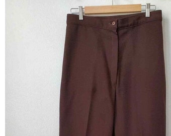 Pantalon stretch vintage des années 70 en polyester marron à jambe droite, taille très haute M/L