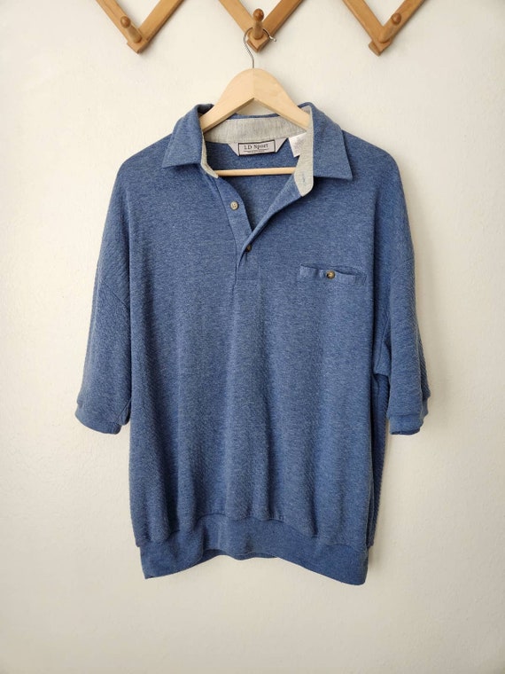 80s 90s blue pullover collared banded polo shirt s