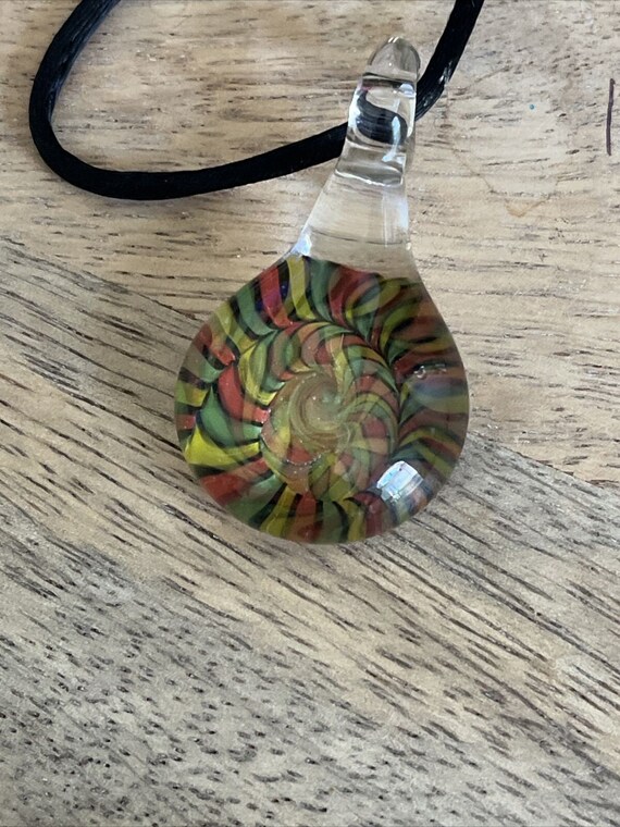 Y2K round glass pendant corded necklace colorful … - image 6