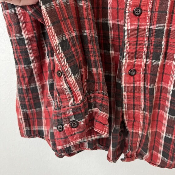 80s 90s red plaid distressed flannel button shirt… - image 4