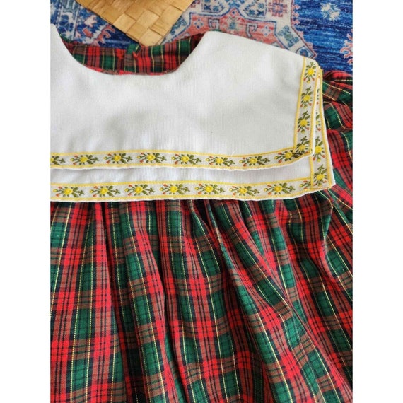 80s red plaid girls toddler dress embroidered col… - image 6