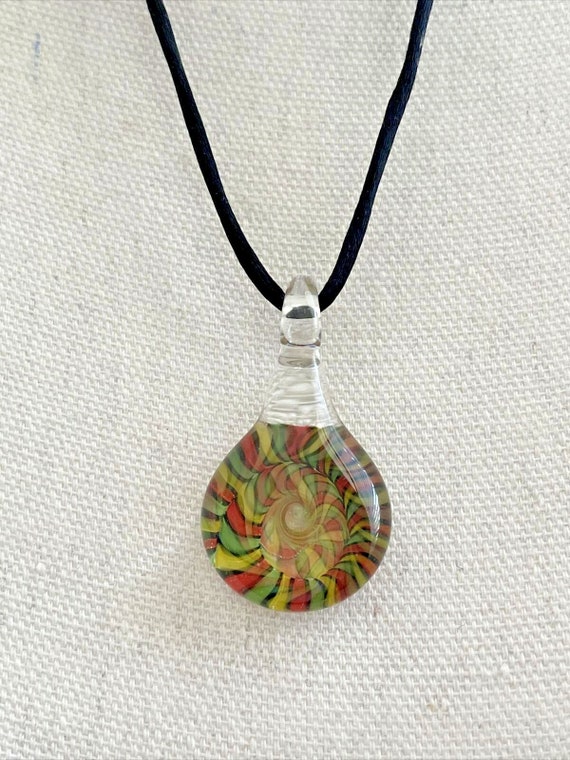 Y2K round glass pendant corded necklace colorful … - image 3