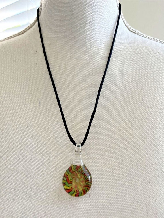 Y2K round glass pendant corded necklace colorful … - image 1