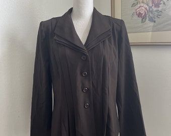 Costume blazer habillé en polyester pour femme marron plissé sur le devant des années 90