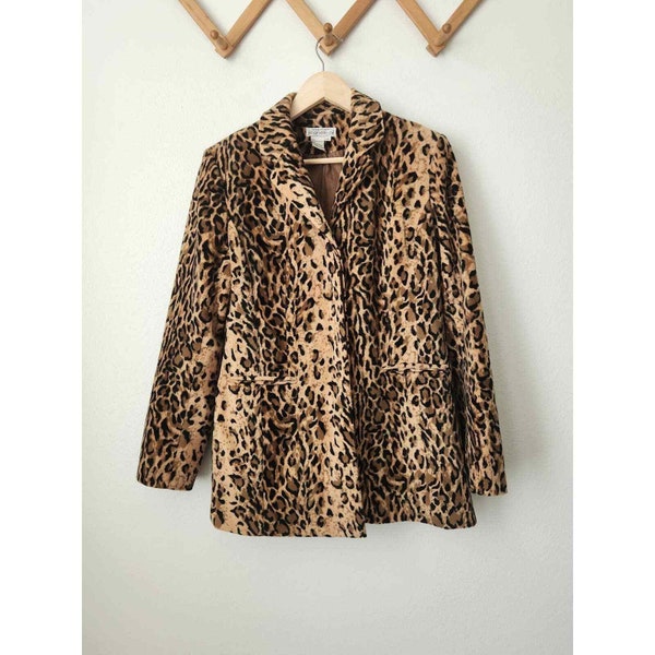 Vtg Newport News Jeanology cheetah print womens coat sz 10 longer length dressy