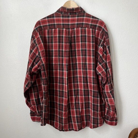 80s 90s red plaid distressed flannel button shirt… - image 5