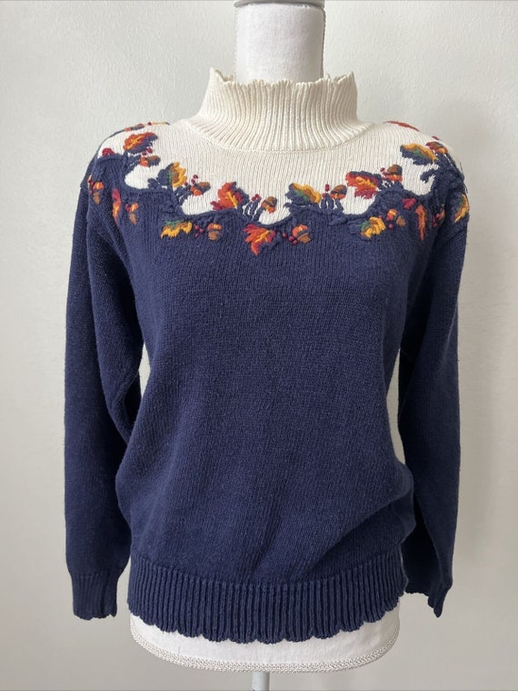 Vtg blue embroidered floral cottagecore sweater --