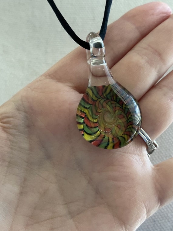 Y2K round glass pendant corded necklace colorful … - image 4