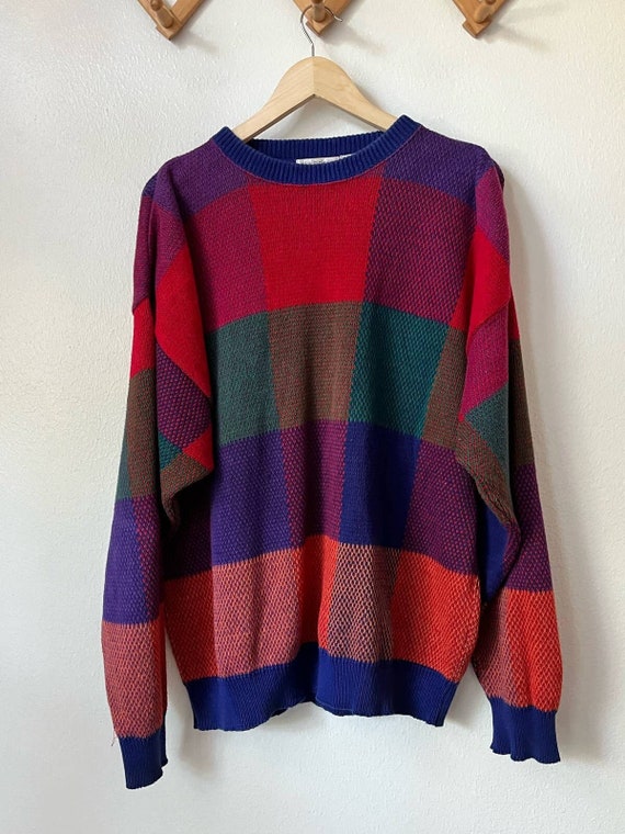 80s kid colorful abstract box pullover unisex swe… - image 1