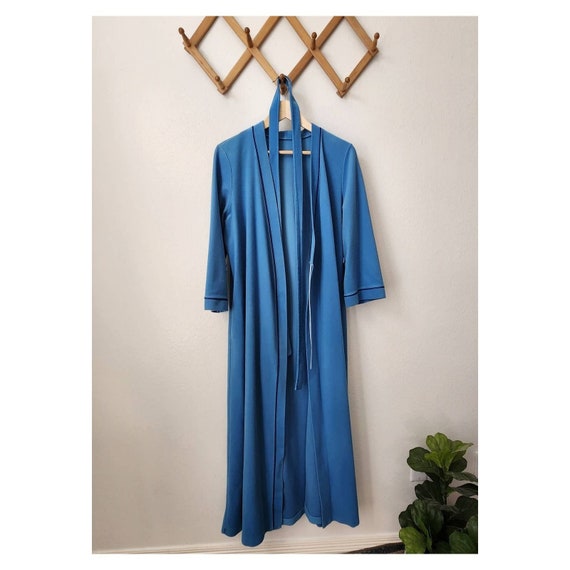 60s 70s blue bath robe unisex belted full length d