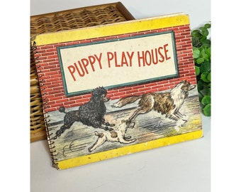 1951 Puppy Playhouse, livre de figurines à découper en spirale, chiens d'histoires pour enfants