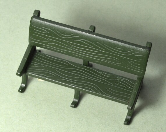 Miniature Cast Iron Park Bench Vintage Dept 56 Green Metal Etsy