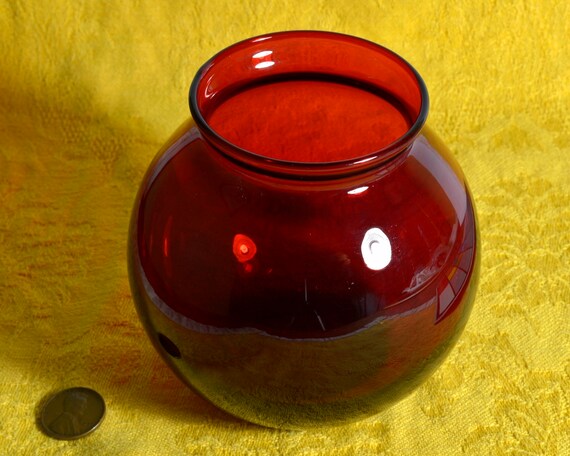 Small Ruby Red Glass Rose Bowl Vase Vintage Dark Red Blown Etsy