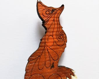 Fox brooch Fox wood jewellry Animal brooch Unique accessory Spring brooch