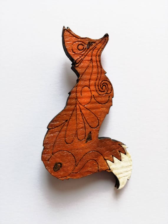 Fox brooch Fox wood jewellry Animal brooch Unique accessory Spring brooch