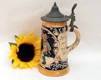 Beer Stein Made in Germany Small 1/8 Liter Vintage Hand Painted Stein 1930s