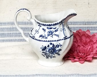 Blue and White English Creamer Vintage Floral Porcelain Small Pitcher