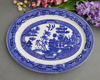 Blue Willow Woods Ware Platter Oval Serving Plate Made in England