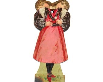 Mechanical Paper Doll Two Sides Three Heads Antique Ephemera Ca. 1905