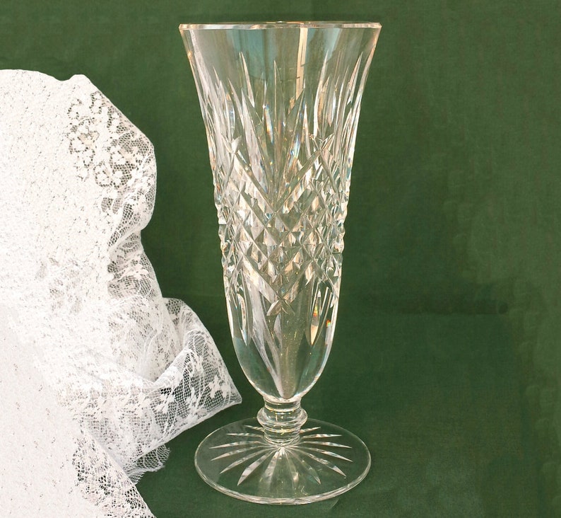 Cut Glass Bud Vase Signed Waterford Footed Tapered Lead Etsy