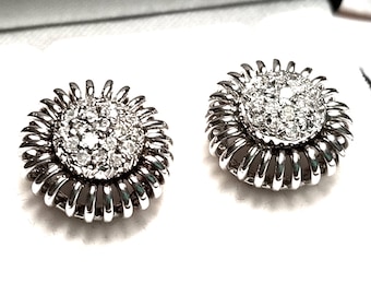 Genuine Diamond Earrings Round Brilliant-cut Pave-set in 14kt White Gold NOS New Old Stock