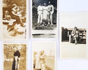 Five Vintage Photos Young Women alone and Posing with Men 1920s-1930s Black and White and Sepia Ephemera for Crafts or Framing