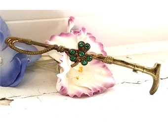 Price Drop! Riding Crop Pin Irish Shamrock Rose-cut Stones Made in England 3-Leaf Clover Pin