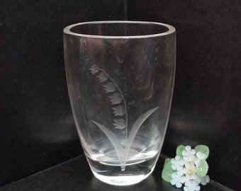 Ekenas Sweden Crystal Vase with Lily of the Valley Etch