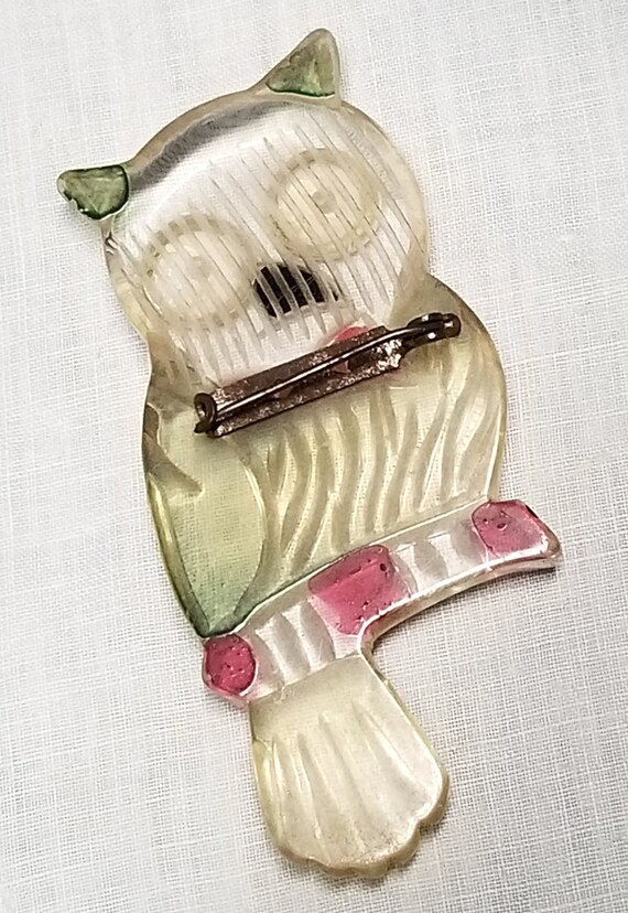 Price Drop! Hand Carved Lucite Owl Brooch 1940's … - image 3